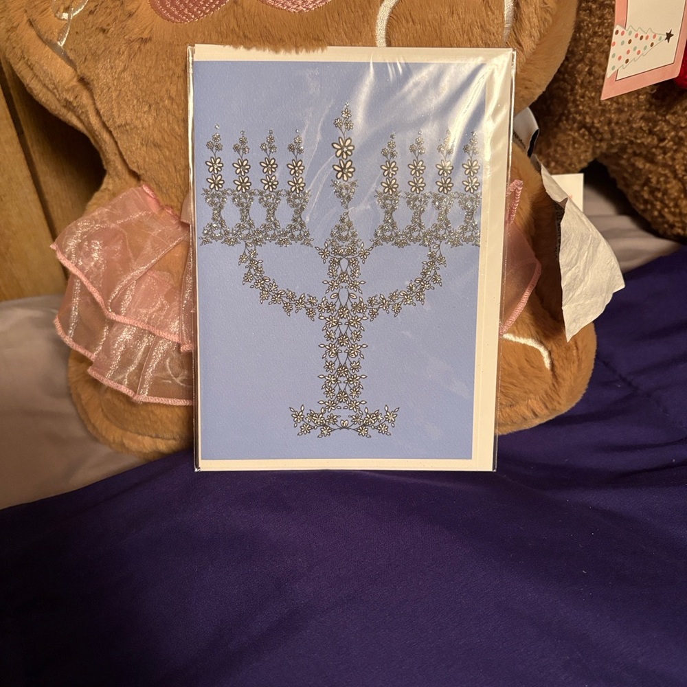 Silver Floral Menorah Greeting Card with glitter/rhinestones